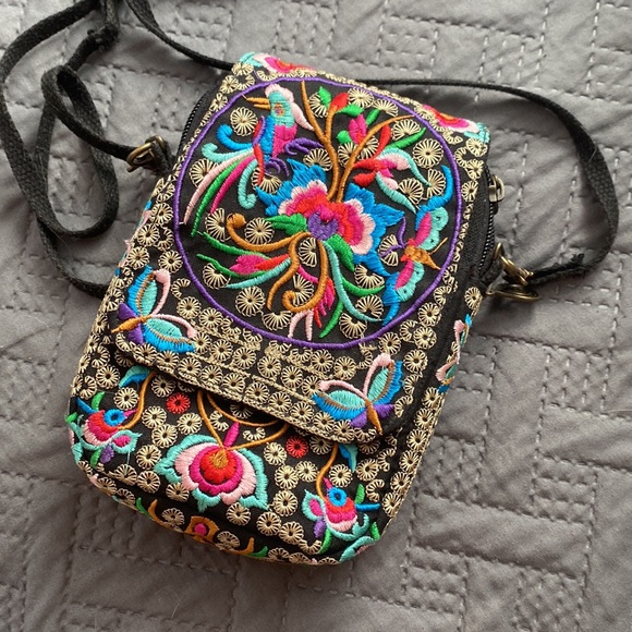 Handbags - Beautiful Indian Designed Embroidered Crossbody Purse With Adjustable Strap.